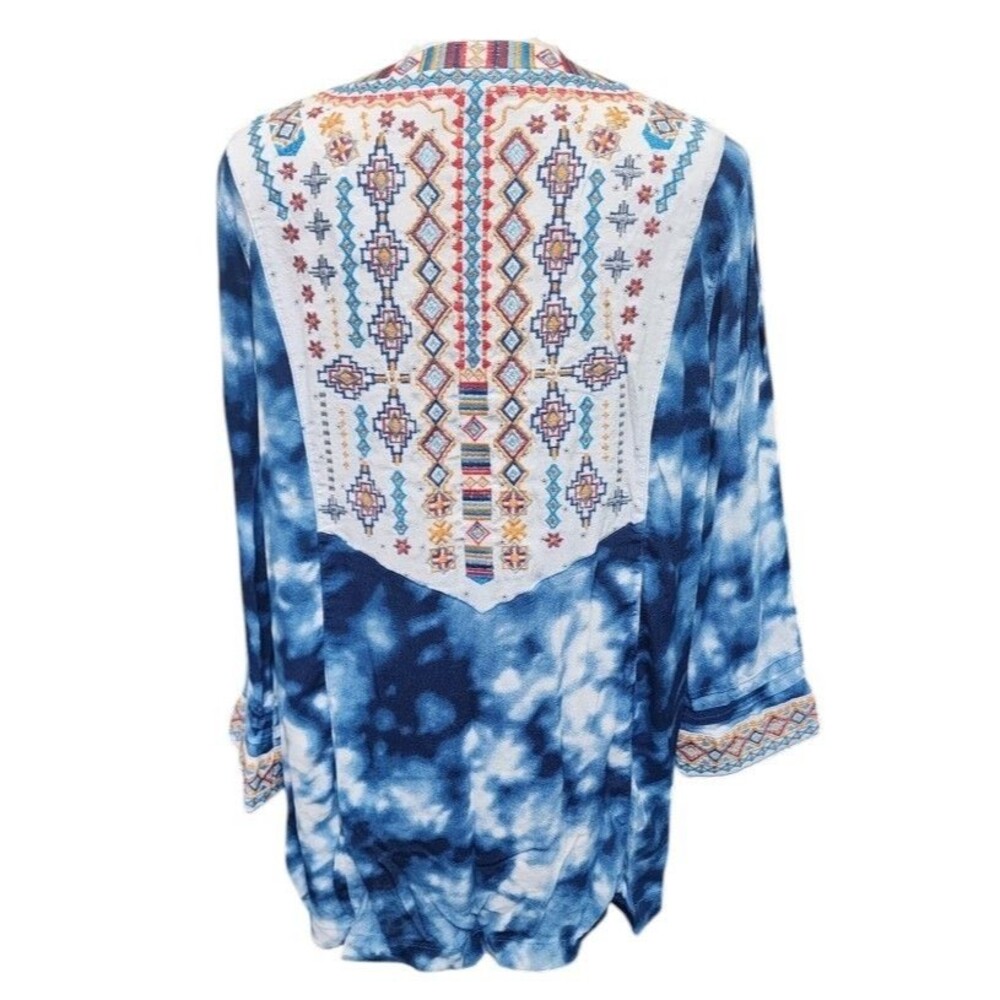 John Mark Embroidered Boho Blouse Size Medium Tie-Dye Flowy - Picture 5 of 9